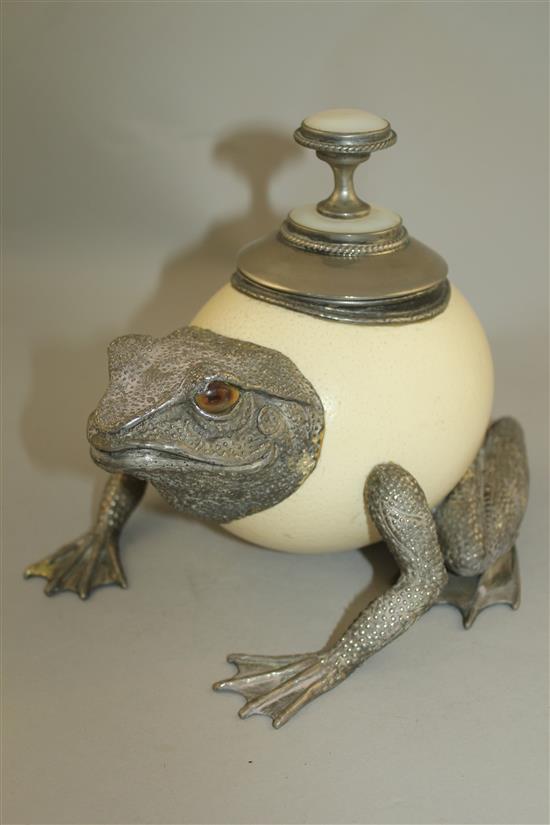 Manner of Anthony Redmile. An ostrich egg toad box and cover, 7.5in.